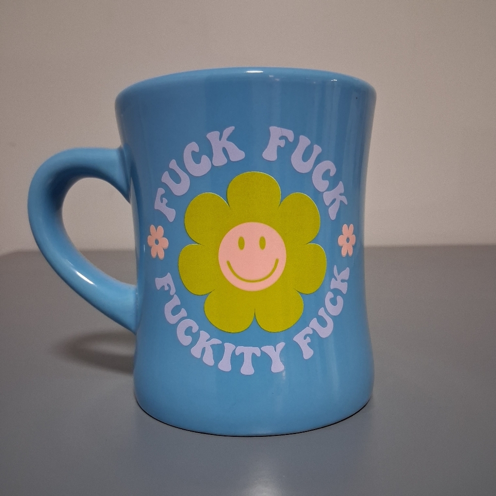 Blue Ceramic Mug with Flower Design